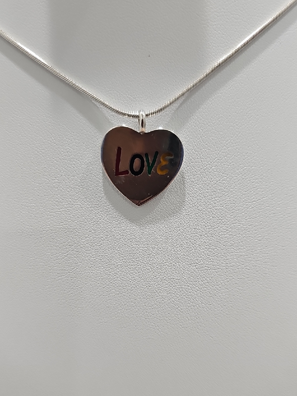 Love Heart Pendant Necklace in Silver - 'LOVE' Multicolor Accent